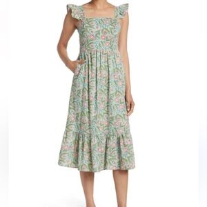 DRA Los Angeles Anthropologie Resa Moroccan Green and Pink Floral Midi Dress L
